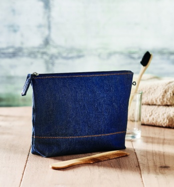 Logo trade promotional giveaways picture of: Recycled denim cosmetic pouch