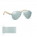 Bamboo sunglasses in pouch TARTU, Shiny Silver