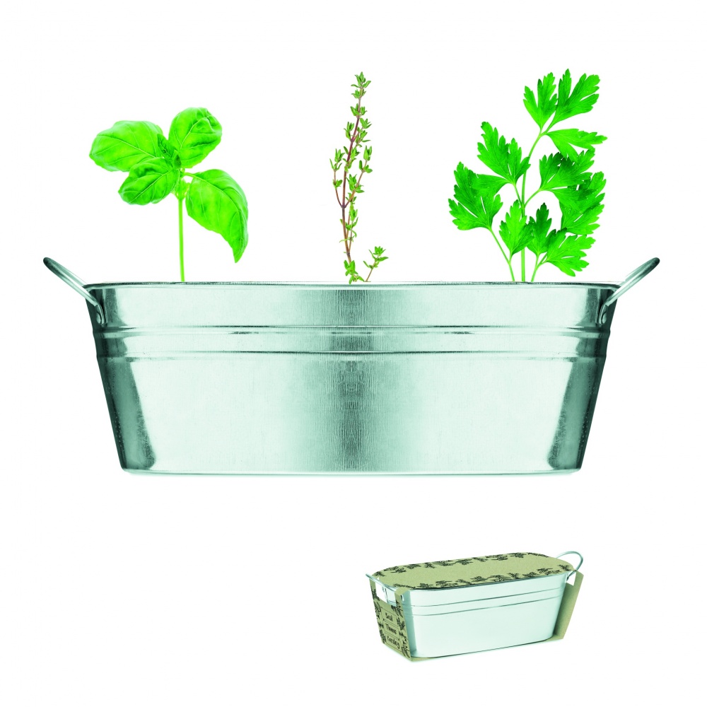 Logo trade promotional giveaways image of: Zinc tub with 3 herbs seeds