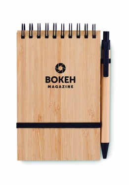 Logo trade promotional merchandise image of: A6 bamboo notepad with pen SONORABAM