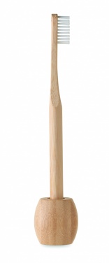 Logo trade promotional giveaways image of: Bamboo tooth brush with stand