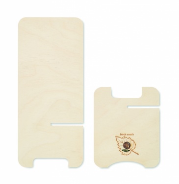 Logo trade business gifts image of: Birch Wood phone stand