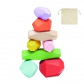 8 stacking wood rocks in pouch, Beige