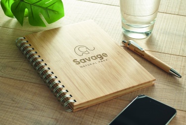 Logo trade promotional merchandise picture of: A5 ring bound Bamboo notebook