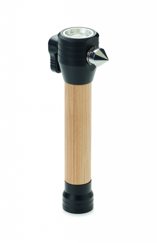 Logotrade promotional giveaway picture of: 3-in-1 bamboo flashlight with an emergency hammer and seatbelt cutter