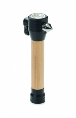 Logo trade advertising products image of: 3-in-1 bamboo flashlight with an emergency hammer and seatbelt cutter