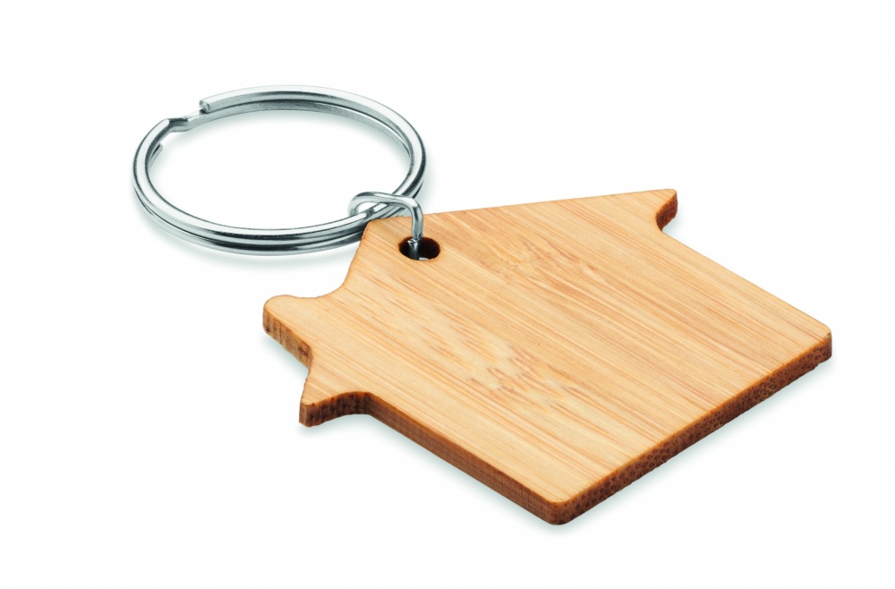 Logo trade business gifts image of: House shaped bamboo key ring Järvenpää