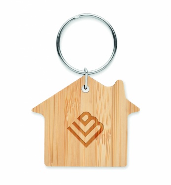 Logotrade advertising product image of: House shaped bamboo key ring Järvenpää