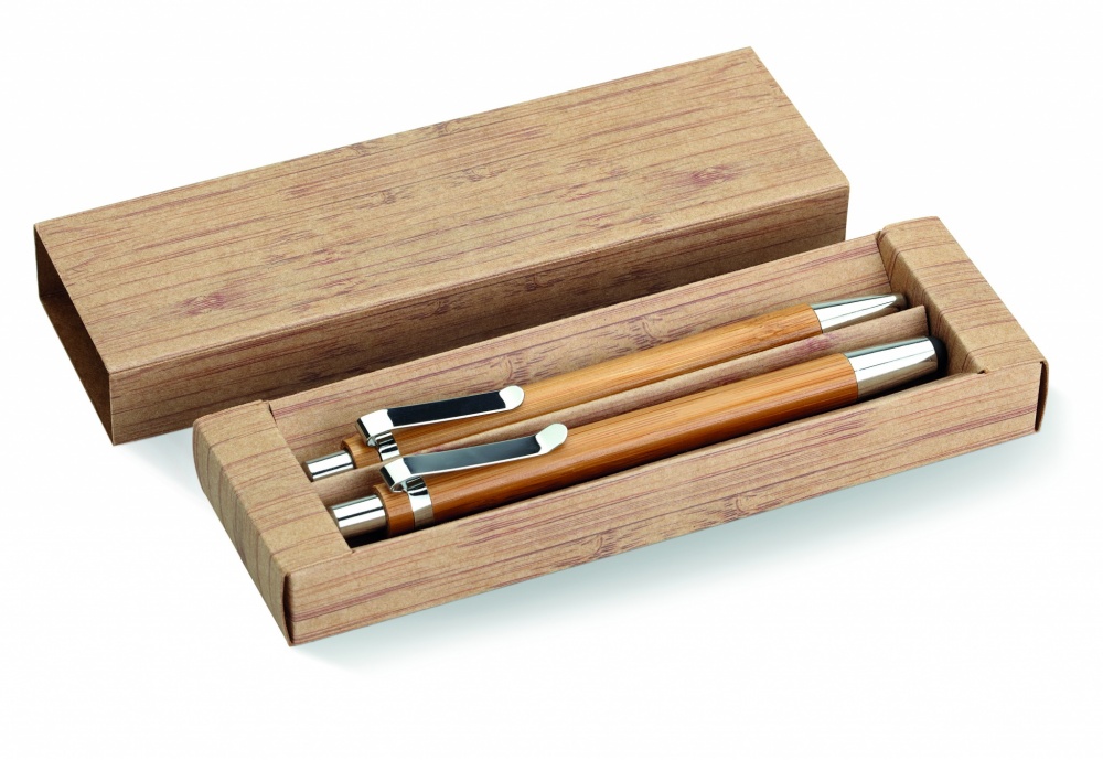 Logo trade promotional gifts image of: Bamboo pen and pencil set