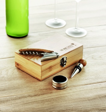 Logo trade business gifts image of: Wine set in bamboo box