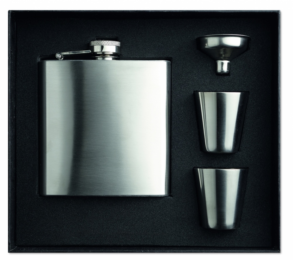 Logotrade promotional products photo of: Slim hip flask w 2 cups set