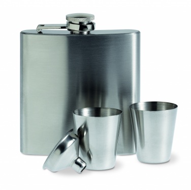 Logo trade corporate gifts picture of: Slim hip flask w 2 cups set