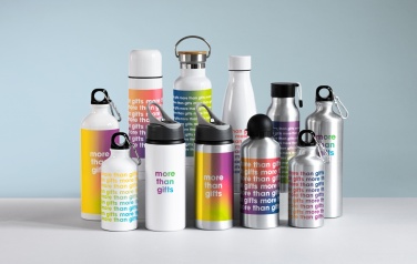 Logo trade corporate gift photo of: Single-walled 500 ml aluminum bottle with a PP cap and a silicone strap