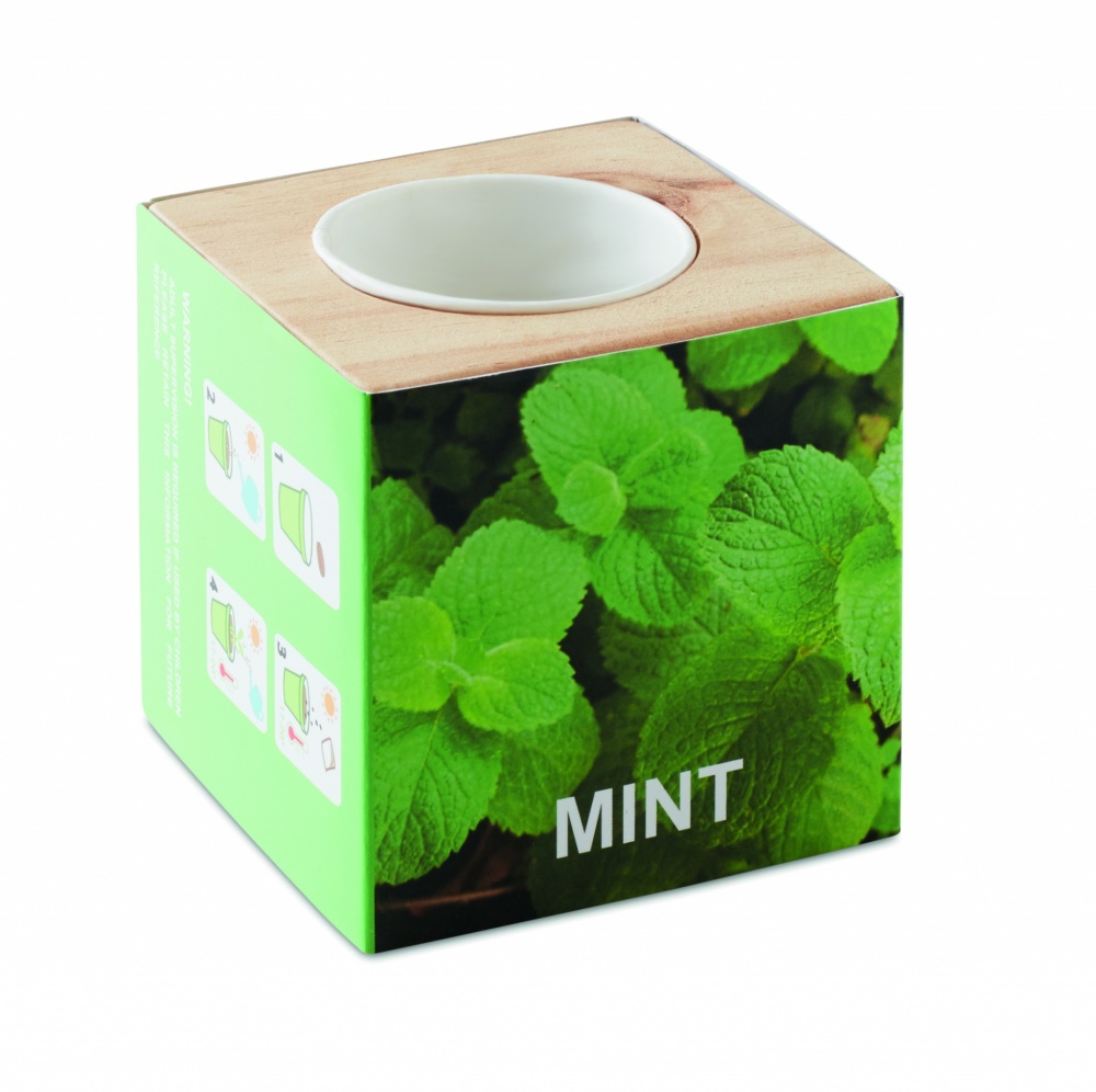 Logo trade promotional merchandise photo of: Herb pot wood "MINT"