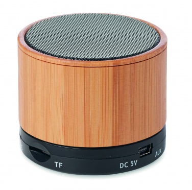 Logo trade promotional gifts image of: Round Bamboo wireless speaker