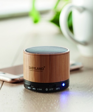 Logotrade promotional gift picture of: Round Bamboo wireless speaker