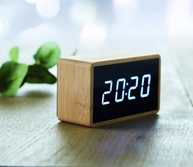 Logo trade promotional gifts image of: LED alarm clock bamboo casing Düsseldorf