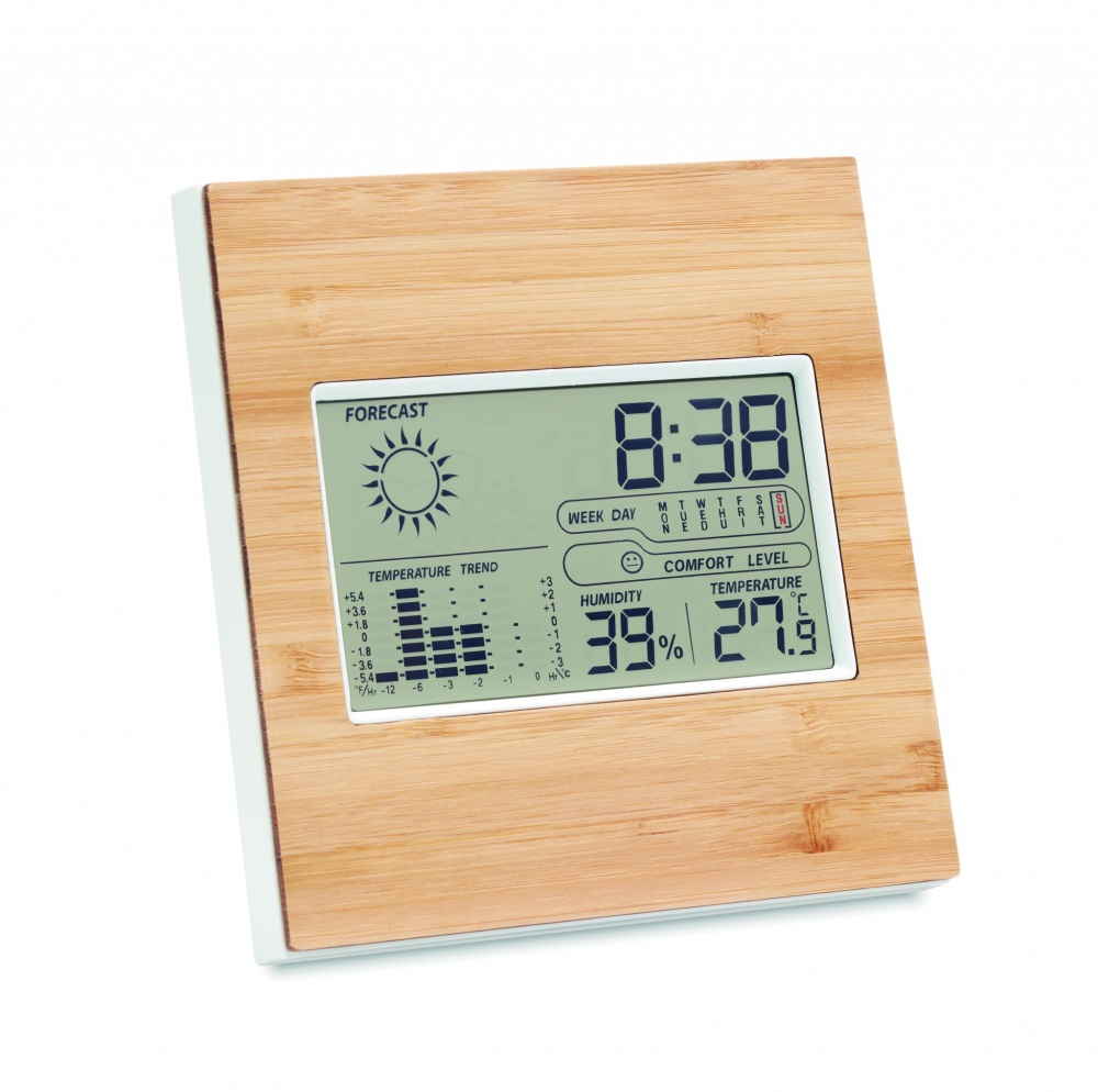 Logo trade promotional items image of: Weather station bamboo front TURKU