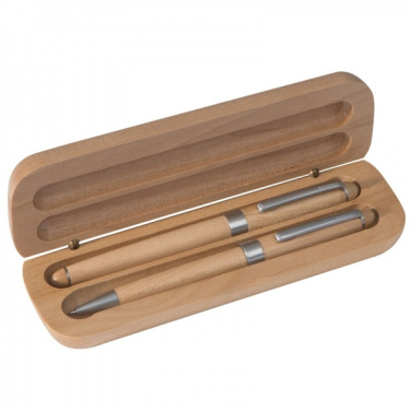 Logo trade advertising products image of: Wooden writing set ballpen and roller INDIANAPOLIS