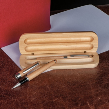 Logo trade promotional giveaways picture of: Wooden writing set ballpen and roller INDIANAPOLIS