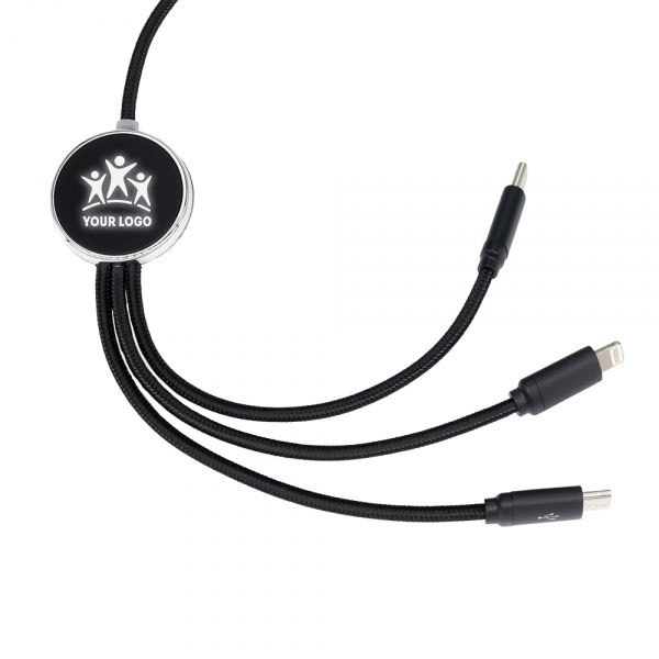 Logotrade corporate gifts photo of: 3in1 long cable with elighted logo for engraving, W201TG