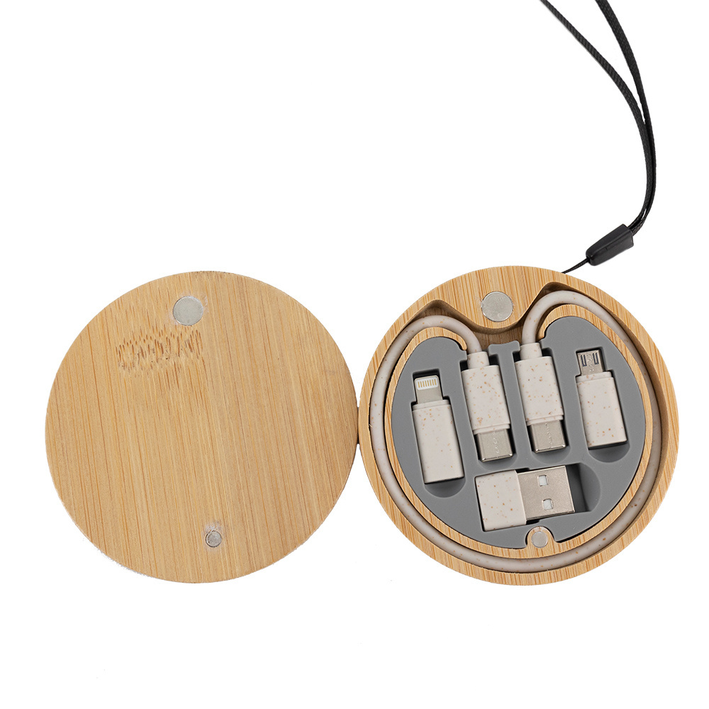 Logo trade advertising products image of: 4in1 cable in wooden case, LH-ZM01