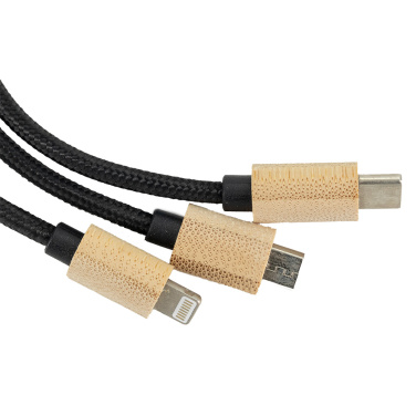 Logotrade promotional item image of: 3-in-1 cable with elighted logo in a wooden casing, LH-ZMU06