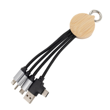 Logo trade business gifts image of: 4-in-1 cable with elighted logo in a wooden casing, LH-ZMU05