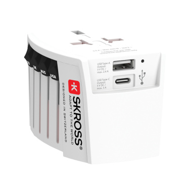 Logotrade promotional item image of: SKROSS World Travel Adapter MUV 2-pole with USB A and C