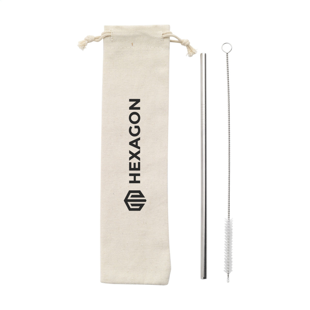 Logo trade promotional gifts picture of: Reusable 1 piece ECO Straw Set stainless-steel straw