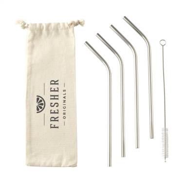 Logotrade business gift image of: ECO RVS 4 pieces ECO Straw Set stainless-steel straws