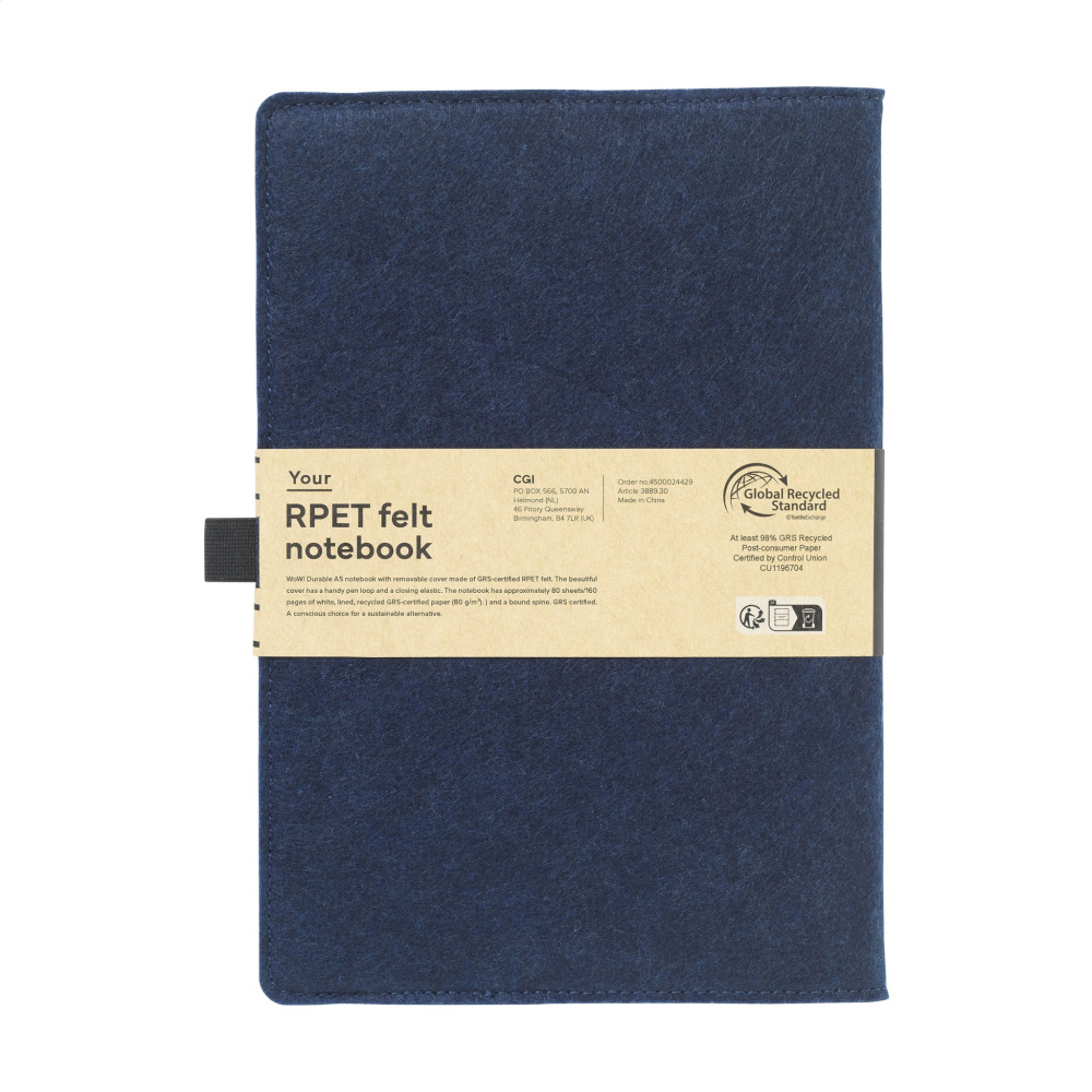 Logotrade promotional gift image of: Felty GRS RPET Paper Notebook A5