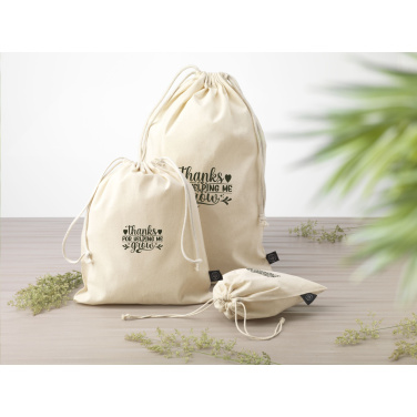 Logo trade promotional gifts picture of: Gift Pouch Natural GRS Recycled Cotton (150 g/m²) L