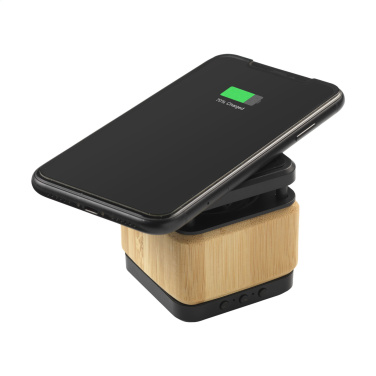 Logotrade promotional product picture of: Bamboo Block Speaker with wireless charger