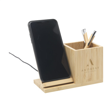 Logo trade promotional products picture of: Bamboo Boss 15W charger/pen holder