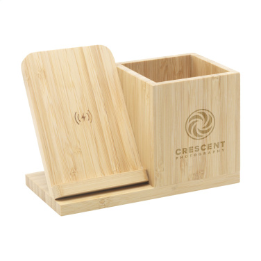 Logo trade promotional item photo of: Bamboo Boss 15W charger/pen holder