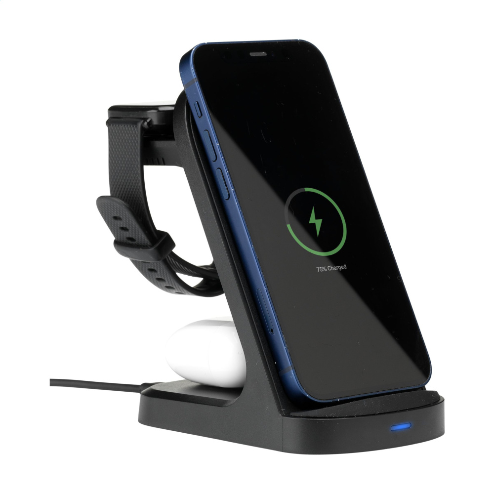 Logo trade promotional items image of: Triple-Up RCS Recycled ABS Wireless Charger Stand