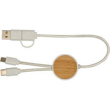 Logotrade advertising products photo of: Chechia 5-in-1 recycled plastic 30 cm data sync and 27W fast charge cable with bamboo details