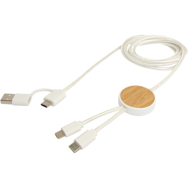 Logo trade advertising product photo of: Chechia 5-in-1 recycled plastic 150 cm data sync and 27W fast charge cable with bamboo details