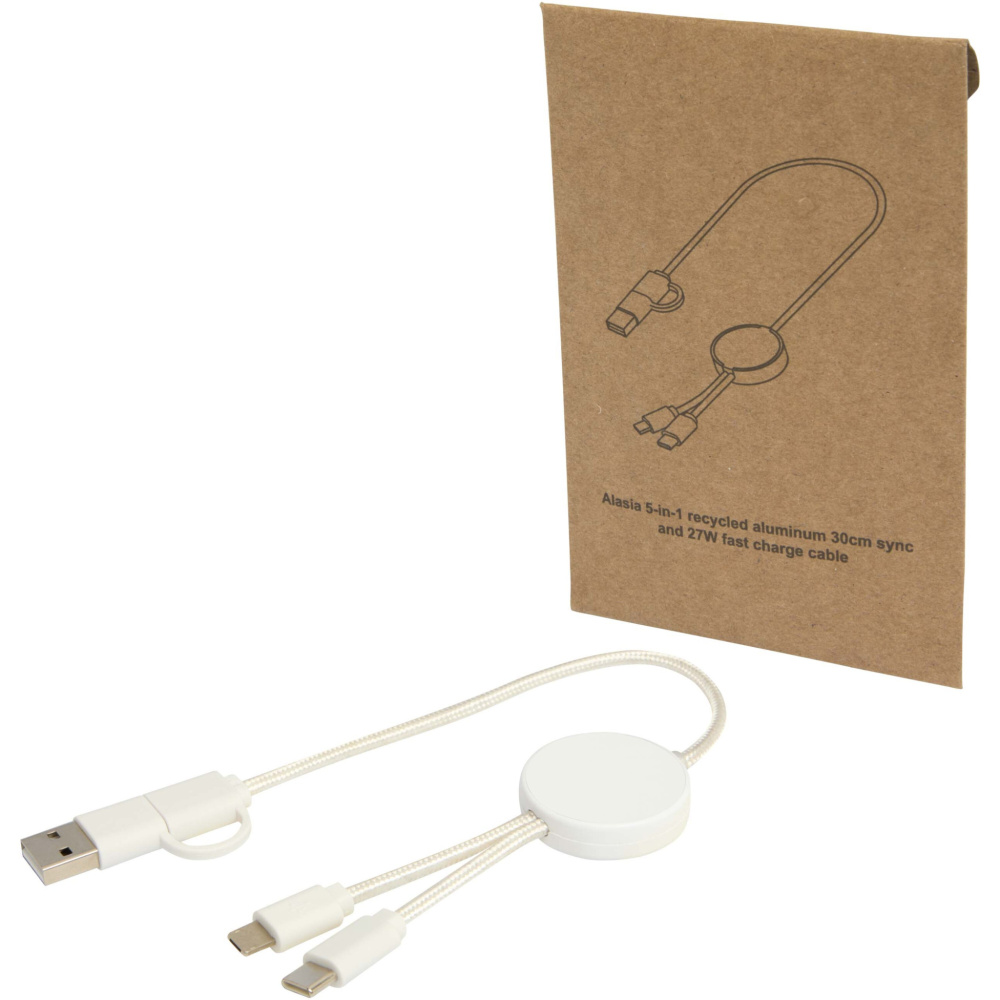 Logotrade promotional item image of: Citala 5-in-1 recycled plastic 30 cm data sync and 27W fast charge cable