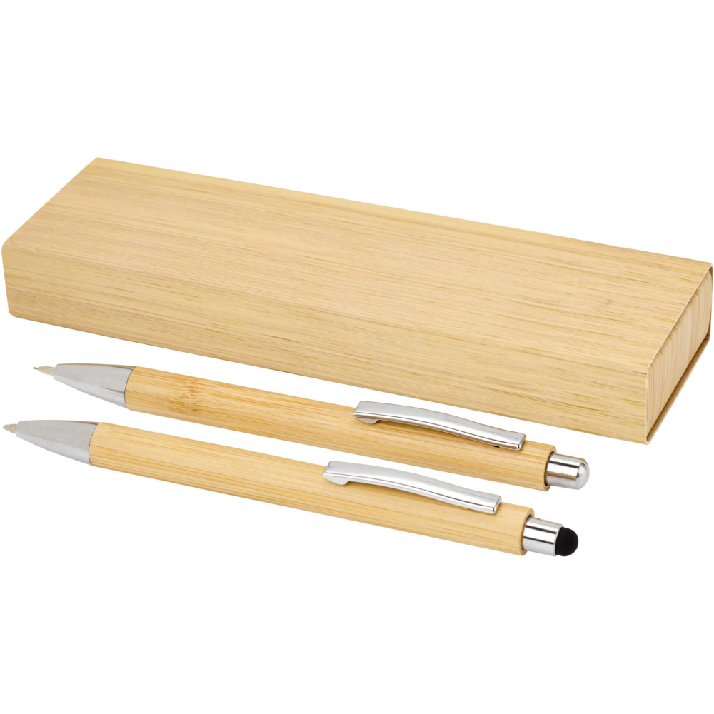 Logo trade promotional merchandise image of: Oblys bamboo ballpoint pen and mechanical pencil set (black ink)