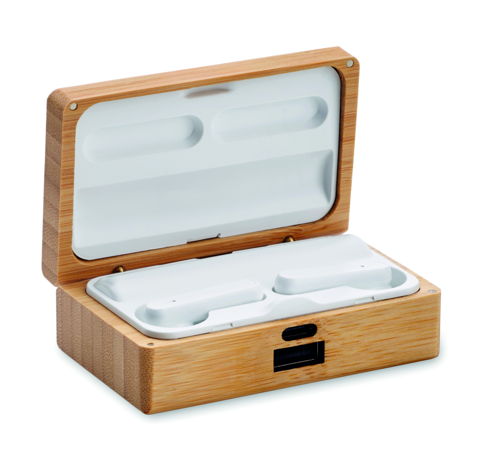 Logo trade promotional items picture of: TWS earbuds in bamboo case