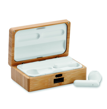 Logotrade promotional item image of: TWS earbuds in bamboo case