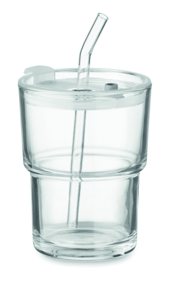 Logotrade corporate gift image of: Glass tumbler with straw 400ml