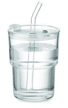 Logo trade promotional gift photo of: Glass tumbler with straw 400ml