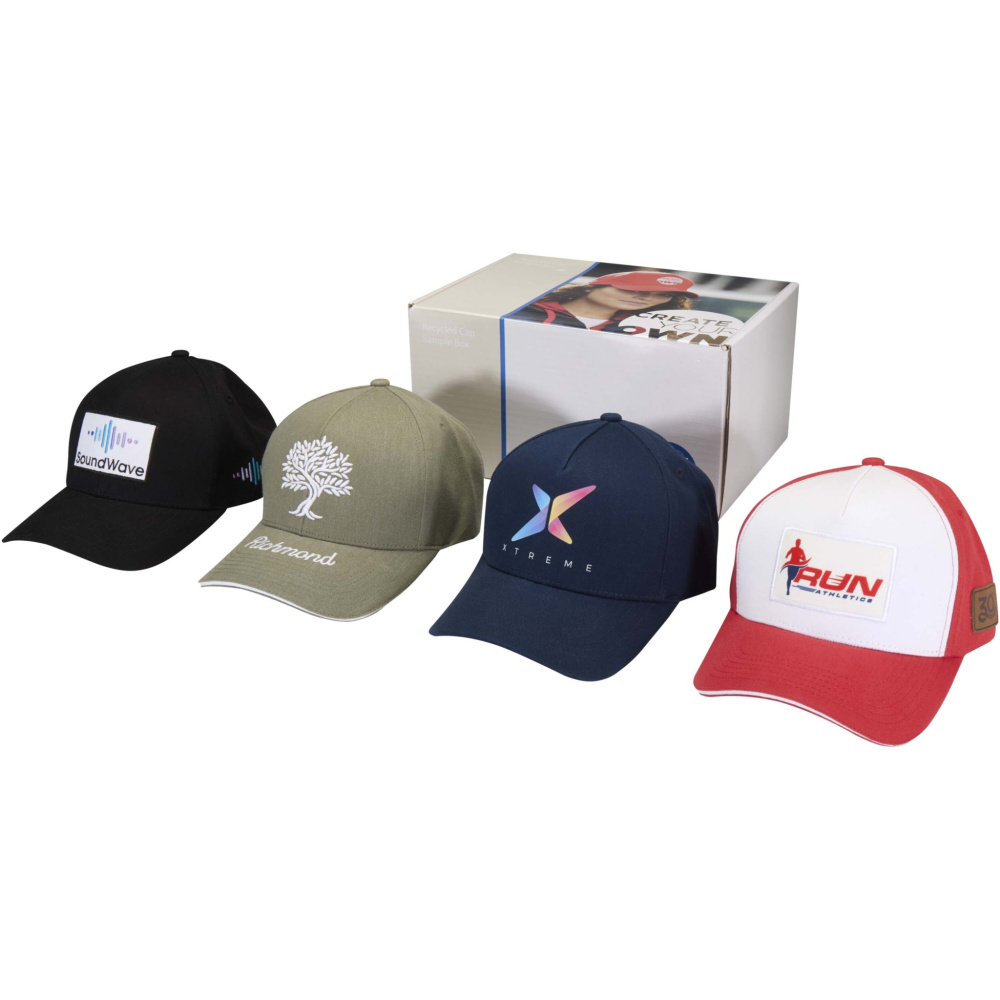 Logo trade promotional merchandise picture of: Recycled caps sample box