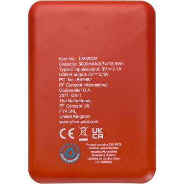 Logo trade promotional merchandise picture of: Asama 5000 mAh Type-C recycled plastic power bank