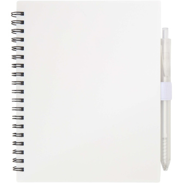 Logo trade promotional gifts image of: Niove recycled plastic soft cover notebook and ballpoint pen set (blue ink)