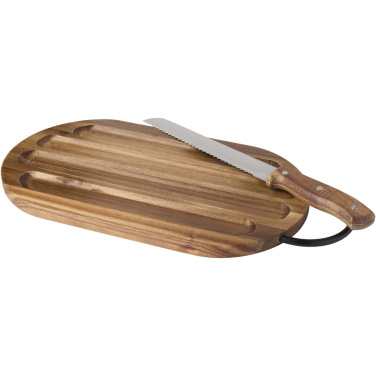 Logo trade promotional merchandise image of: Prestige acacia wood chopping board with bread knife