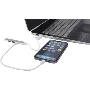 Logo trade promotional products image of: Alkaid 4-port recycled aluminium USB-A and Type-C hub with dual input